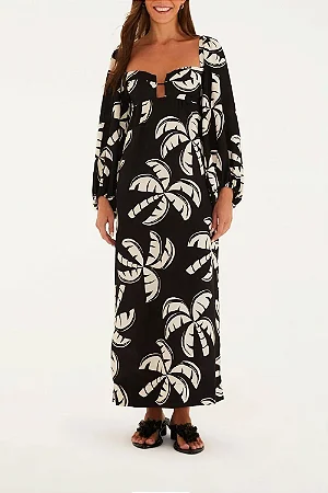 Vestido longo manga coqueirada