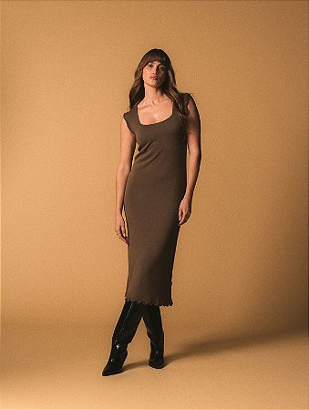 Vestido midi em algodão com detalhes em ponto araucária