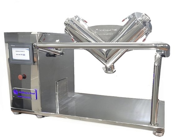 Misturador Tipo V de Bancada para Pó e Granulados - 10 Litros(7 kg) - Inox