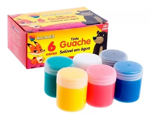 Tinta Guache 6 cores Alcalex
