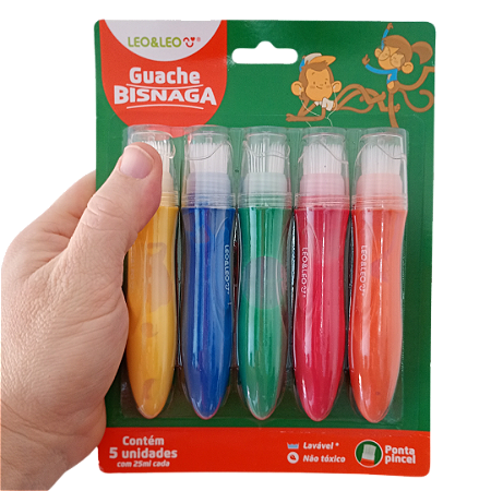 Bisnaga Pincel Guache 5 Cores