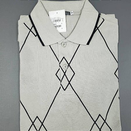 Camiseta polo em malha piquet manga curta listrada com losangos - ref 1175
