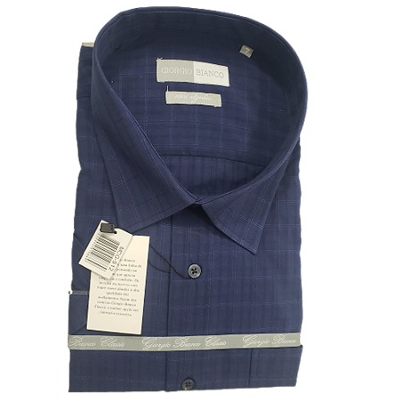 Camisa manga curta passa fácil 65% com 35% de algodão azul azul escura
