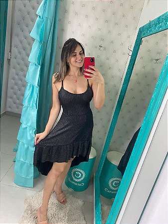 Vestido Mullet De Lurex Preto Feminino Curto Moda Instagram - Caramell  Modas & Acessórios