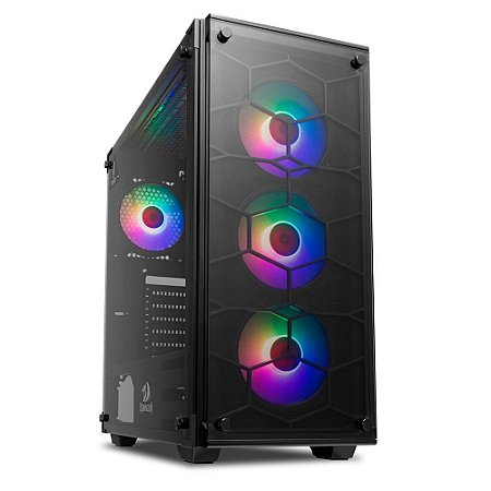 GABINETE GAMER REDRAGON WHEEL JACK MID TOWER LATERAL E FRONTAL EM VIDRO