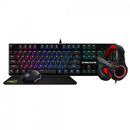 KIT GAMER KWG DRACO E1A 4 EM 1 TECLADO MOUSE HEADSET E MOUSEPAD