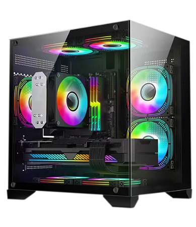 GABINETE GAMER HAYOM GB1790 PRETO LATERAL E FRENTE EM VIDRO TEMPERADO