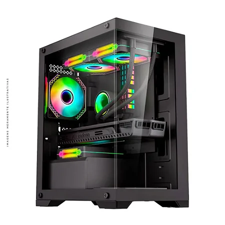GABINETE GAMER GAMING MASTER K-MEX POSEIDON CG-12H5 PRETO LATERAL E FRENTE EM VIDRO TEMPERADO