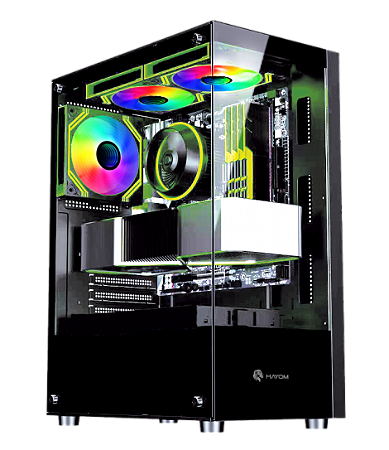 GABINETE GAMER HAYOM GB1792 PRETO LATERAL E FRONTAL EM VIDRO TEMPERADO