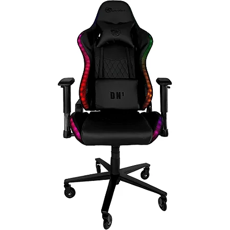 CADEIRA GAMER DRAXEN DN1 RECLINÁVEL EM COURO PREMIUM PRETO LED RGB