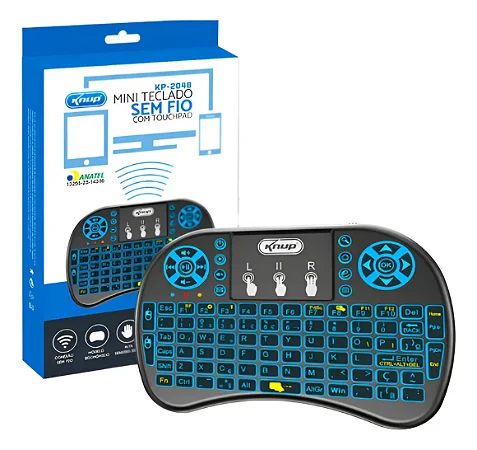 MINI TECLADO E TOUCHPAD SEM FIO + BLUETOOTH KNUP KP-2048 COM LED