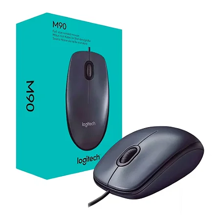 MOUSE LOGITECH M90 COM FIO 1000 DPI DESIGN AMBIDESTRO PLUG AND PLAY USB PRETO