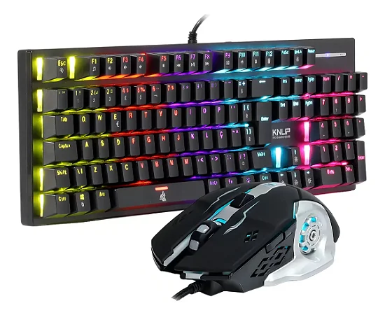 KIT GAMER TECLADO MECÂNICO SWITCH BLUE + MOUSE GAMER 3600DPI KNUP MADSET TE131