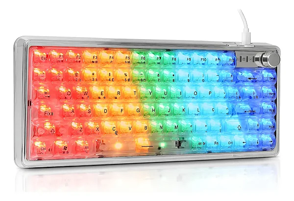 TECLADO GAMER MECÂNICO 70% REVENGER BLACKLION SEM FIO HOTSWAP SWITCH WHITE COM KNOB DE VOLUME TE-BKL007