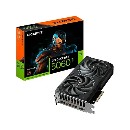 PLACA DE VÍDEO GIGABYTE RTX 5060 TI NVIDIA GEFORCE WINDFORCE 8G 8GB GDDR7 128BITS DLSS RAY TRACING
