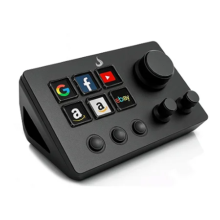 MESA CONTROLADORA RISE MODE STREAMING VISION 01 SOUND 6 TECLAS LCD 3 BOTÕES ROTATIVOS E 3 FUNCIONAIS USB PRETO