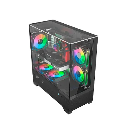 GABINETE GAMER LIKETEC MAHAL DARK MID TOWER CUBE DESIGN VIDRO TEMPERADO PRETO