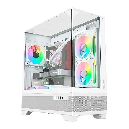 GABINETE GAMER LIKETEC MAHAL SNOW MID TOWER CUBE DESIGN VIDRO TEMPERADO BRANCO