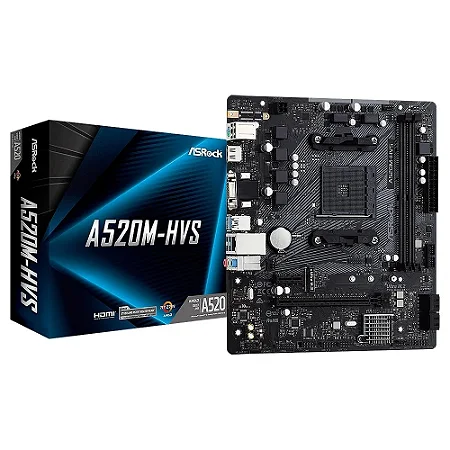 PLACA-MÃE ASROCK A520M-HVS AMD AM4 MICRO ATX DDR4 PRETO