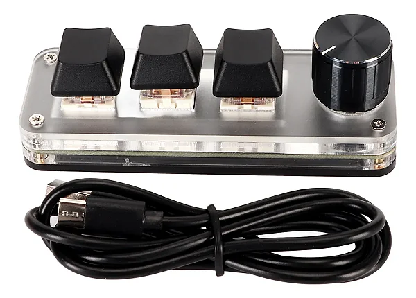 MINI MESA CONTROLADORA PARA STREAM COM 3 BOTÕES E 1 KNOP DE VOLUME PRETO