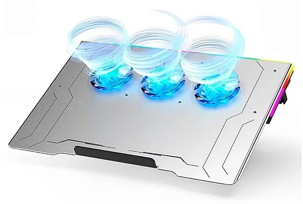 SUPORTE PARA NOTEBOOK COM 3 COOLERS AZUL OBERON OR-SP237 METAL COM LED RGB