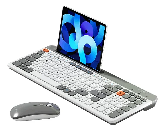 KIT TECLADO E MOUSE OFFICE SEM FIO BLUETOOTH HREBOS IF-306 BRANCO COM CINZA