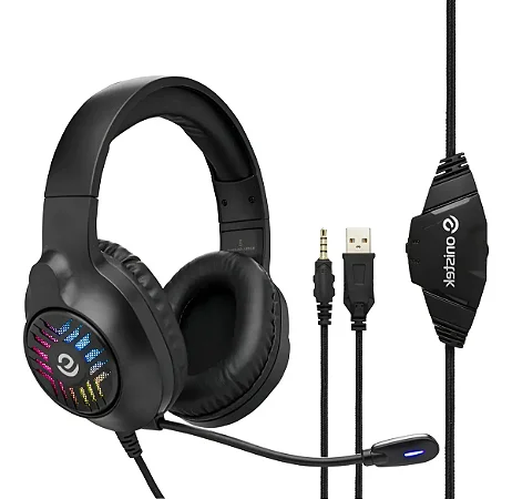 HEADSET GAMER ONISTEK ON-FN636 COM FIO PRETO COM LED RAINBOW P3 + 2 P2
