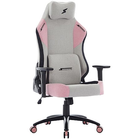 CADEIRA GAMER SUPERFRAME ATLAS RECLINÁVEL 3D TECIDO CINZA E ROSA
