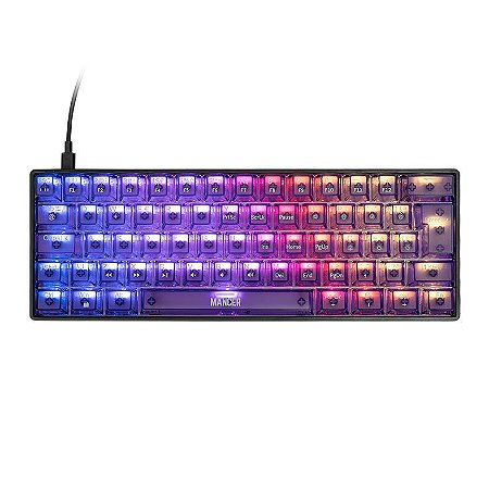 TECLADO GAMER MAGNÉTICO MANCER AMETHYST 60% PRETO COM ROXO COM FIO LED ARGB