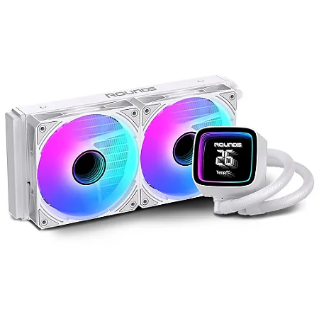 WATER COOLER 240MM ROUND5 BOREAH BRANCO COM DISPLAY DE TEMPERATURA PARA INTEL E AMD
