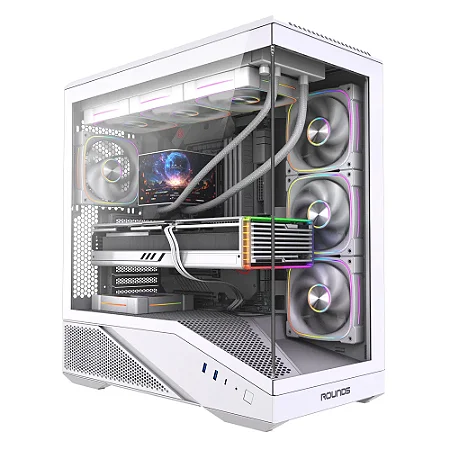 GABINETE GAMER ROUND5 ICEBOX WHITE BRANCO LATERAL E FRONTAL EM VIDRO TEMPERADO