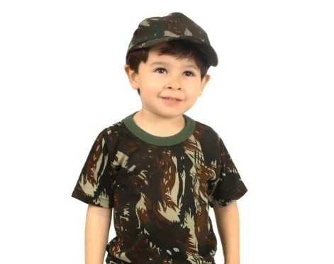 Kit Camiseta Infantil Poliviscose Padrão EB + Calça Infantil Rip Stop Camuflado EB + Boné Infantil Camuflado EB
