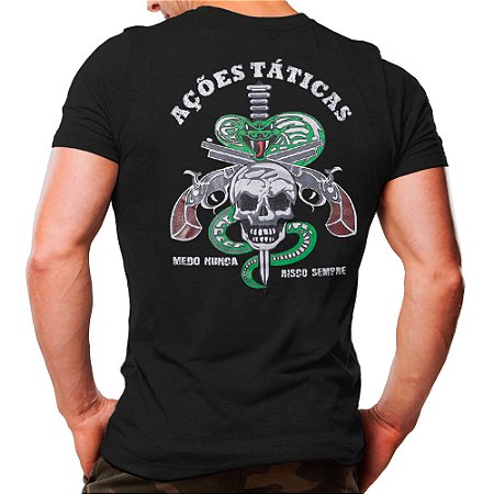 Camiseta Militar Estampada Ações Táticas | Preta - Atack