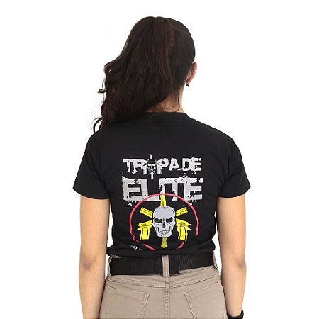 Camiseta Feminina Militar Baby Look Estampada Tropa de Elite | Preto - Atack