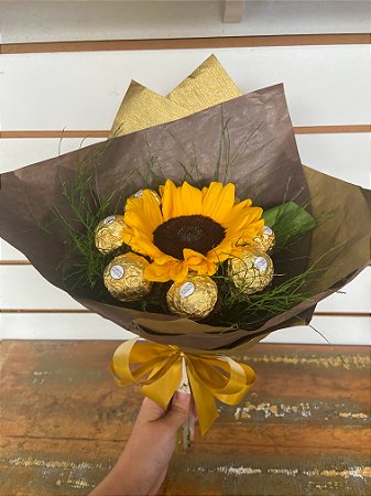 Buquê 1 Girassol com Ferrero Rocher