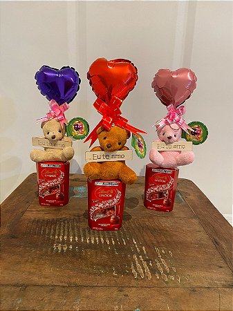 Kit Chocolate Ferrero + Urso Pelúcia Chaveiro + Balão PP