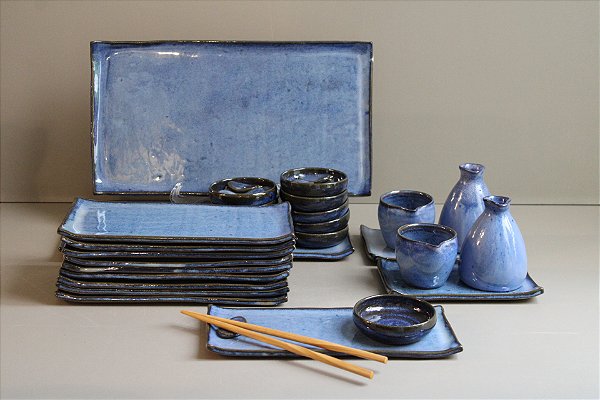 Jogo de Sushi Retangular Borda Lisa 8P Esmalte: Tiquira