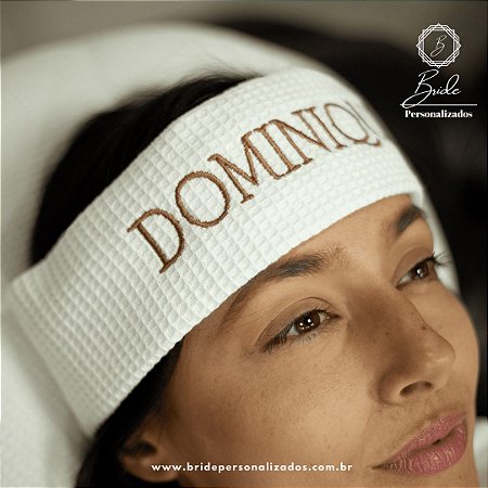 Faixa de Cabelo De Piquet Branca Personalizada com logomarca bordada
