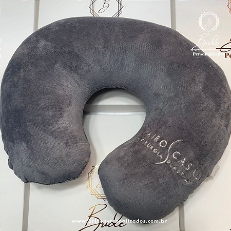 Travesseiro de pescoço personalizado Cinza com logomarca bordada