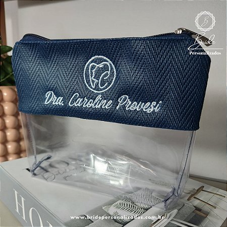 Nécessaire Cristal Azul Marinho Personalizada com Logomarca bordada