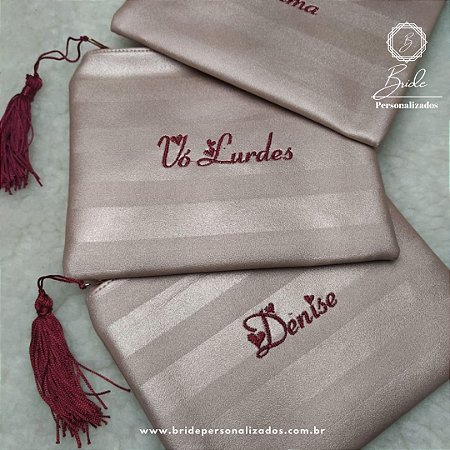 Nécessaire Listrada Rosé Personalizada Com Nome bordado