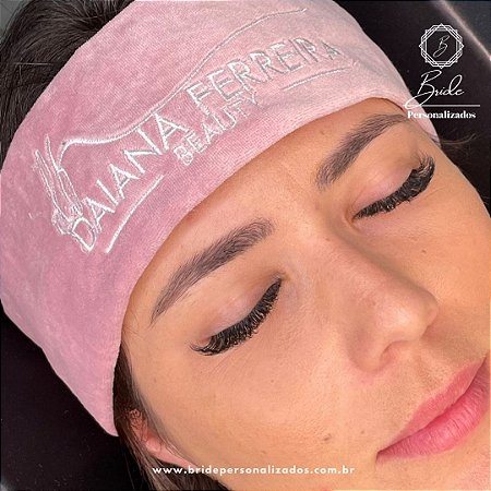 Faixa de Cabelo Rosé Atoalhada Personalizada com logomarca bordada