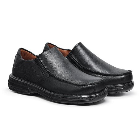 Sapato Masculino De Couro Legítimo Comfort Shoes - 8100 Preto