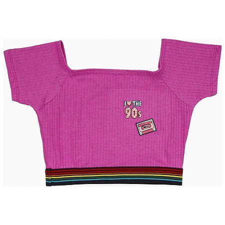Blusa Juvenil Look Jeans Cropped Pink