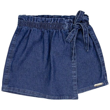 Short Saia Infantil Look Jeans c/ Amarração Jeans