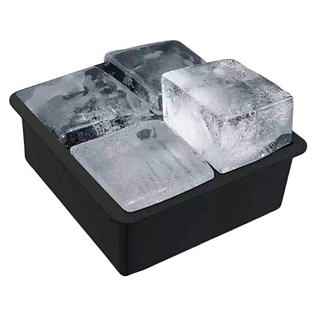 Forma De Gelo De Silicone Cubo Grande Bandeja 4 Gelos Drink Maleável Preto