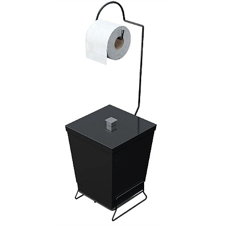 Lixeira Para Banheiro Com Porta Papel Higiênico Linha Black Premium