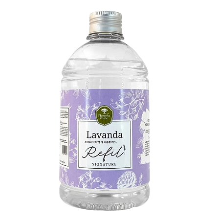 Refil Lavanda 500 ml + 2 conjuntos de varetas de fibra de algodão com 5 unidades cada.