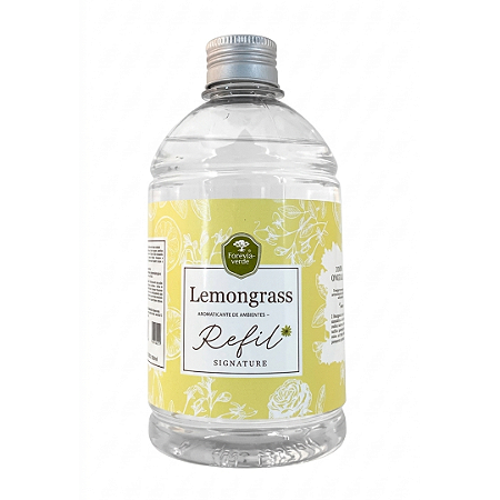 Refil Lemongrass 500 ml + 2 conjuntos de varetas de fibra de algodão com 5 unidades cada.