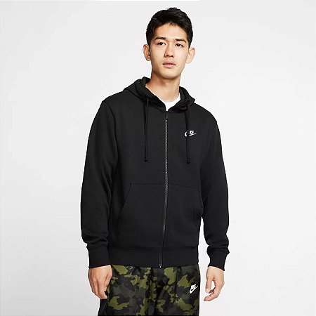Moletom Nike  Masculino Club Fleece Full-Zip Hoodie- Preto BV2648